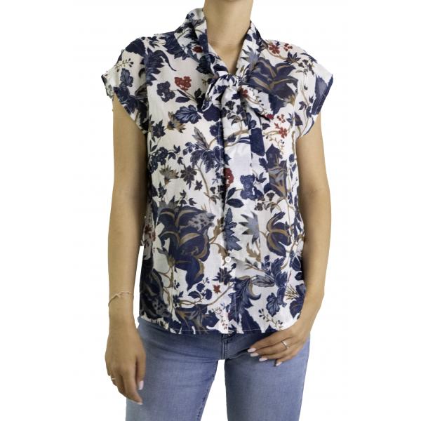 Camicia fantasia mezza manica con fiocco  Fiore